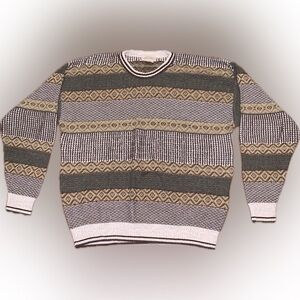 Vintage 90s Grandpa Knit Patterned Fisherman Baggy Sweater Pullover Shirt XXL